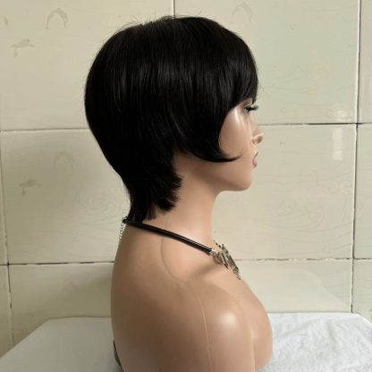 Short Straight Wig Women's Short Hair Head Cover Real Human Hair - Image 4