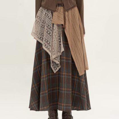 Retro Minority Irregular Plaid A- Line Skirt Women - Image 5