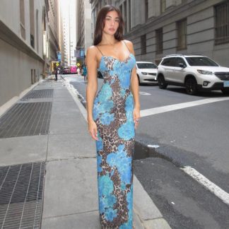 Slim-fit Contrast Colors Backless Sling Dress