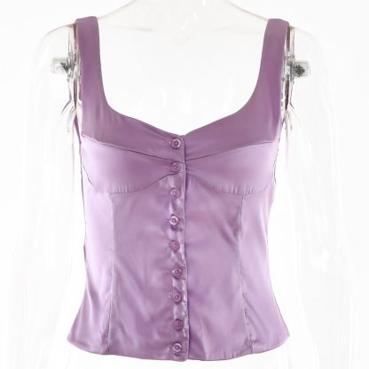 Woman Square-neck Small Slip Top Button Backless Sleeveless Vest - Image 10