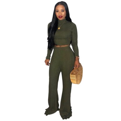 Midriff Outfit Wide Leg Pants High Collar Two-piece Sweater - Image 7