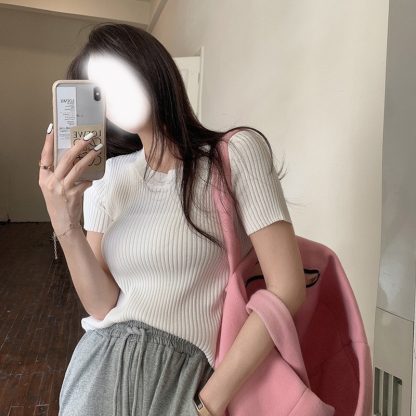 Fashion Short-sleeved Knitted Top For Women - Image 2