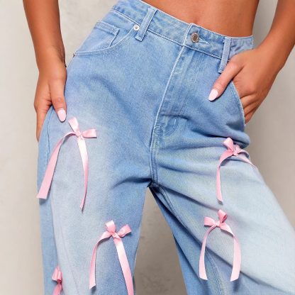 Bow High Waist Wide Leg Jeans - Image 3