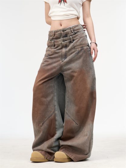 Women's American Retro Washed Double Waisted Jeans - Image 5