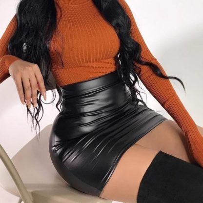 Black High Waist Tight PU Leather Skirt - Image 7