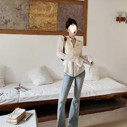 Niche Slimming Versatile Long Sleeves Shirt Irregular Top - Image 6