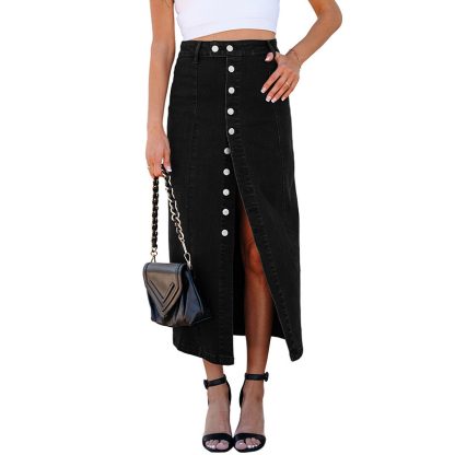 Women's Button Irregular Slit Midi Dress - Image 6