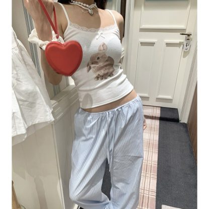 Women's Lace Lace-up Casual Rabbit Vest Top - Image 4