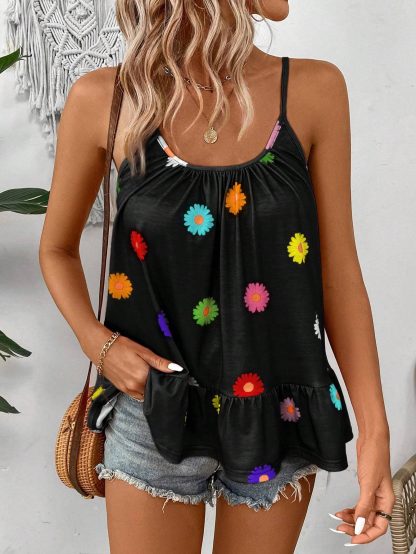 Women's Floral Printed Spaghetti Strap Cami Top, Suitable For Summer - Image 3