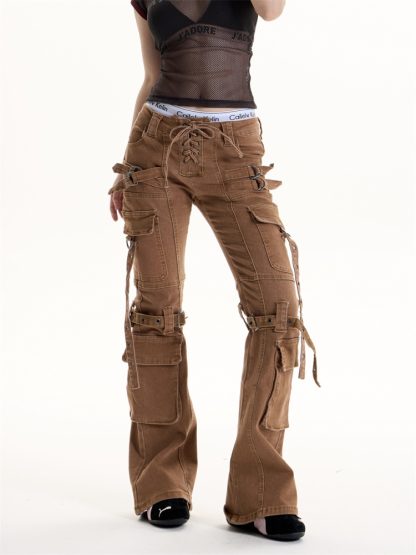 Retro Hot Girl Brown Cargo Jeans Women - Image 4