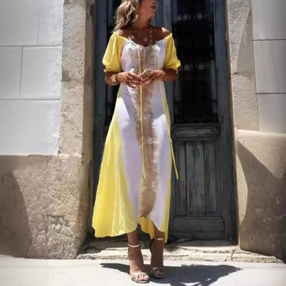 European And American Summer Printed V-neck Irregular Dress Women - Image 3