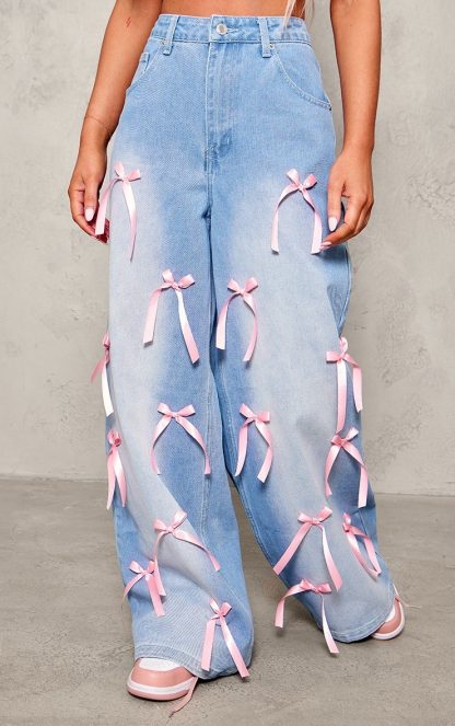 Bow High Waist Wide Leg Jeans - Image 5