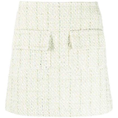 Light Green Flip Pocket Cotton Tweed A-line Skirt - Image 6