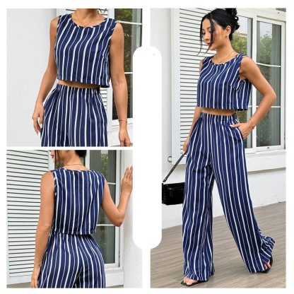 High-Rise Slim Flare Pants Summer Two-piece Set - Image 3
