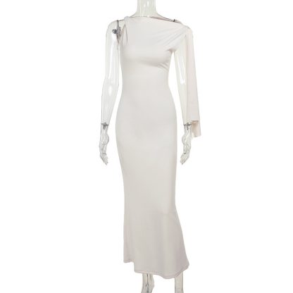 One-shoulder Ribbon Long Dress Ins Fashion Slim Sleeveless Dresses For Evening Party Club Clothing Women - Image 10