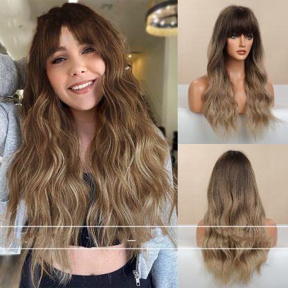 Air Bangs Big Wave Long Curly Hair Gradient Wig - Image 2