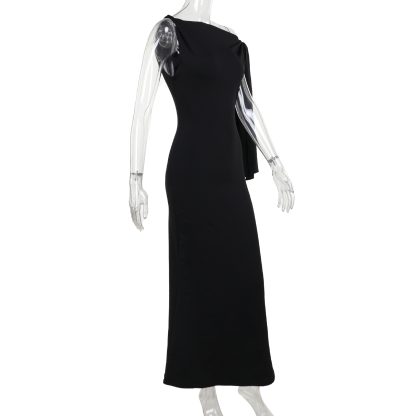 One-shoulder Ribbon Long Dress Ins Fashion Slim Sleeveless Dresses For Evening Party Club Clothing Women - Image 7