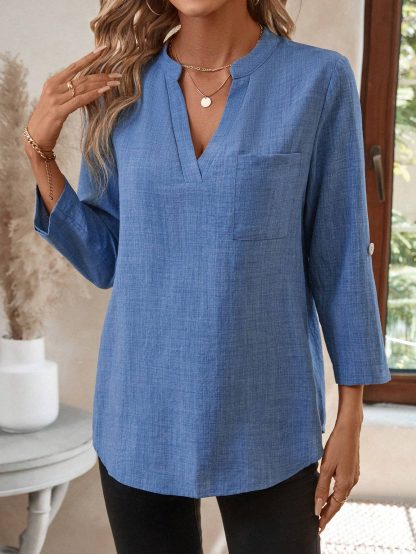 Women's Spring Full Print Notched Neck Sleeve Work Blouse - Image 5