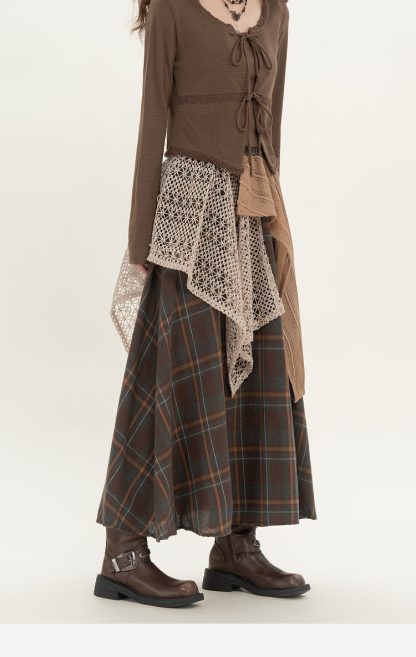 Retro Minority Irregular Plaid A- Line Skirt Women - Image 6