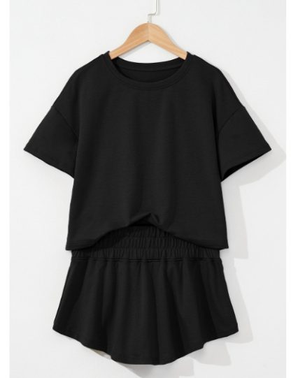 Black 2pcs Cropped Tee And Ruffle High Waist Skort Set - Image 5