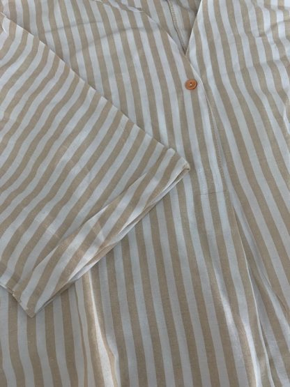 V-neck Striped Loose Short-sleeved Cotton And Linen Shirt - Image 2