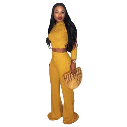 Midriff Outfit Wide Leg Pants High Collar Two-piece Sweater - Image 5