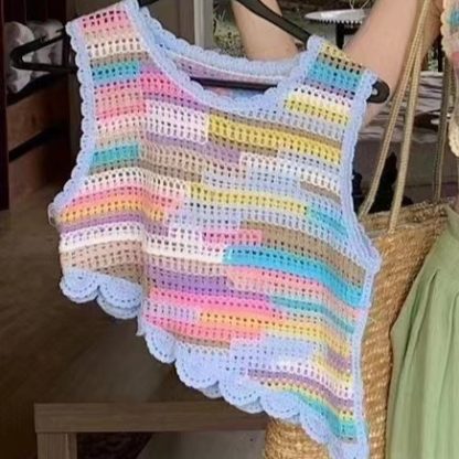 Hollow-out Knitted Sling Women's Crocheted Sleeveless Tassel Top - Image 7