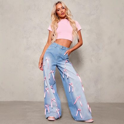 Bow High Waist Wide Leg Jeans - Image 2