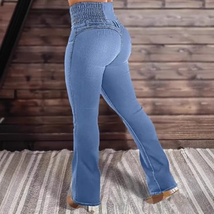 Women's Stretch Button Denim Pants - Image 3