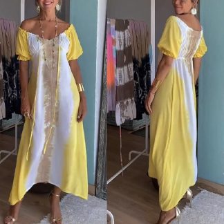 European And American Summer Printed V-neck Irregular Dress Women