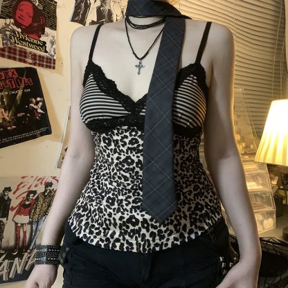 INS Hot Girl Sexy Leopard Lace Splicing Sling - Image 3