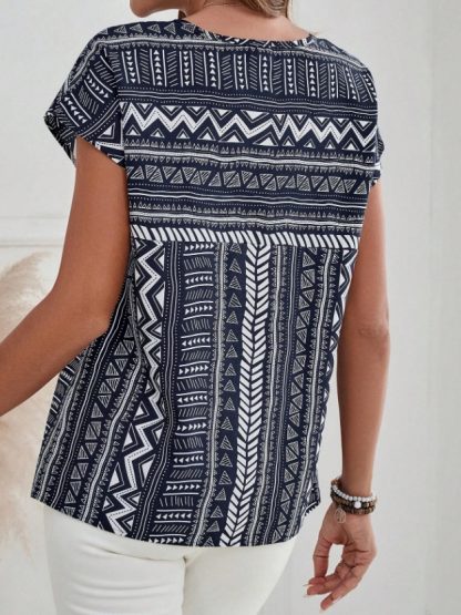 Women's Casual Geometric Print Batwing Sleeve Blouse - Image 3