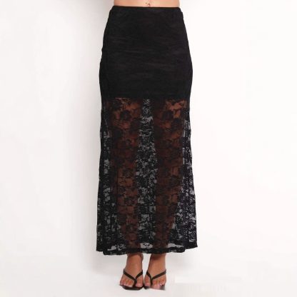 Sexy Hollow Out Lace Skirt Women's Elegant A- Line