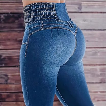 Women's Stretch Button Denim Pants - Image 4