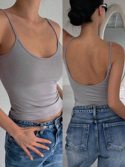 Women's Solid Color Casual Slim-Fit Backless Camisole Top - Image 3