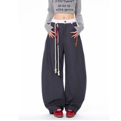 Same Retro Waist Strap Stitching Double Waist Machete Jeans - Image 6
