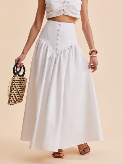 French White Stitching Clinch High Waist Dress - Image 5