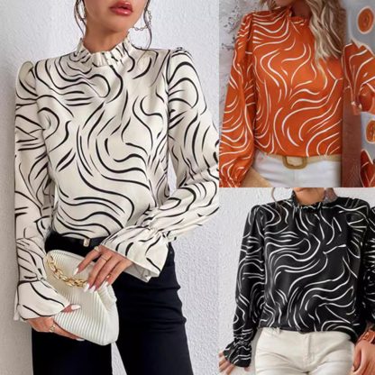 Women's Water Ripple Printed Long-sleeved Top - Image 8