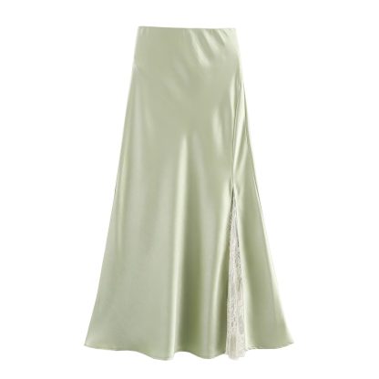 One-side Lace Satin Fishtail Skirt Long Skirt - Image 8