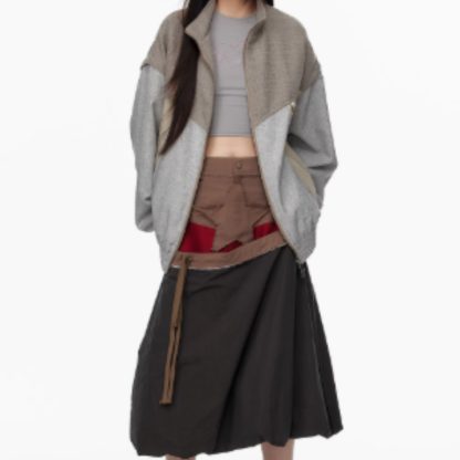 Drawstring Long Umbrella Skirt Over The Knee, Half Length Skirt - Image 3