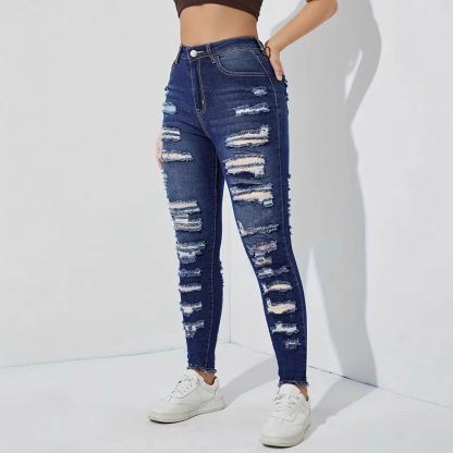 Women's Ripped Frayed Stretch Denim Skinny Pants - Image 2