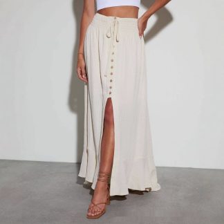 European And American Half-length Solid Color Lace-up Waist-slimming Long Dress
