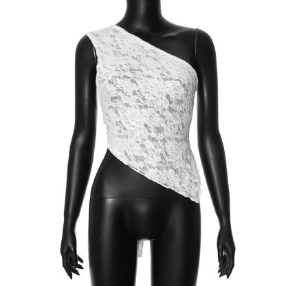 Lace Diagonal Collar Cardigan Loose Stitched Backless Solid Color Top - Image 10