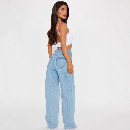 Straight Slimming Trousers Love Pocket High Waist Loose Jeans - Image 4