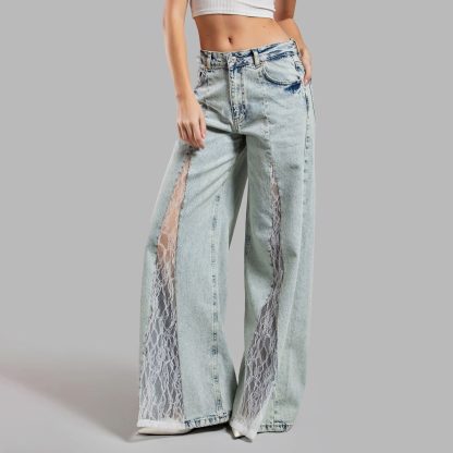 Street Lace Stitching Skinny Jeans - Image 5