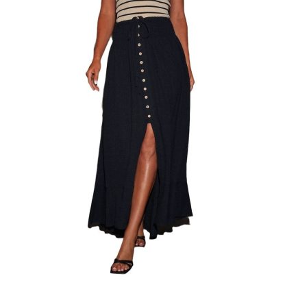 European And American Half-length Solid Color Lace-up Waist-slimming Long Dress - Image 5