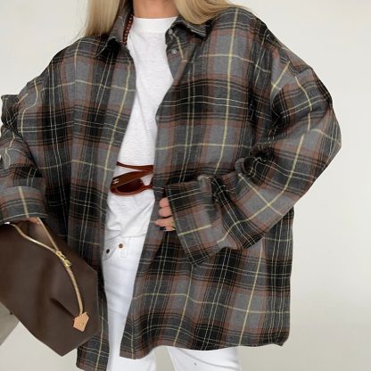 Women's Plaid Long-sleeved Shirt Fashionable Retro Loose - Image 3