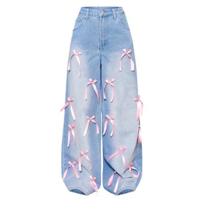 Bow High Waist Wide Leg Jeans - Image 6