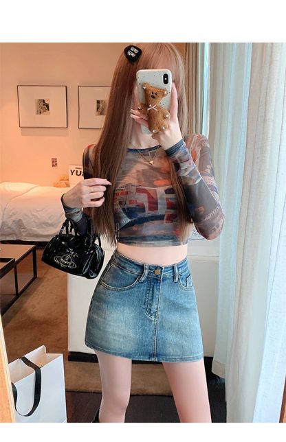Retro Denim High Waist Hip Skirt - Image 2
