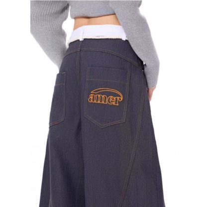 Same Retro Waist Strap Stitching Double Waist Machete Jeans - Image 5